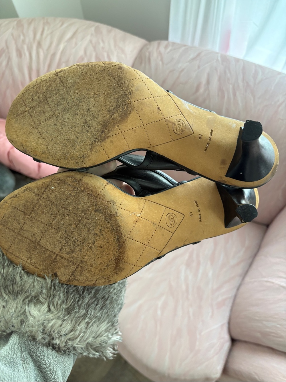 CHANEL Black Leather Slide Mules with Camellia Detail - Picture 4 of 5